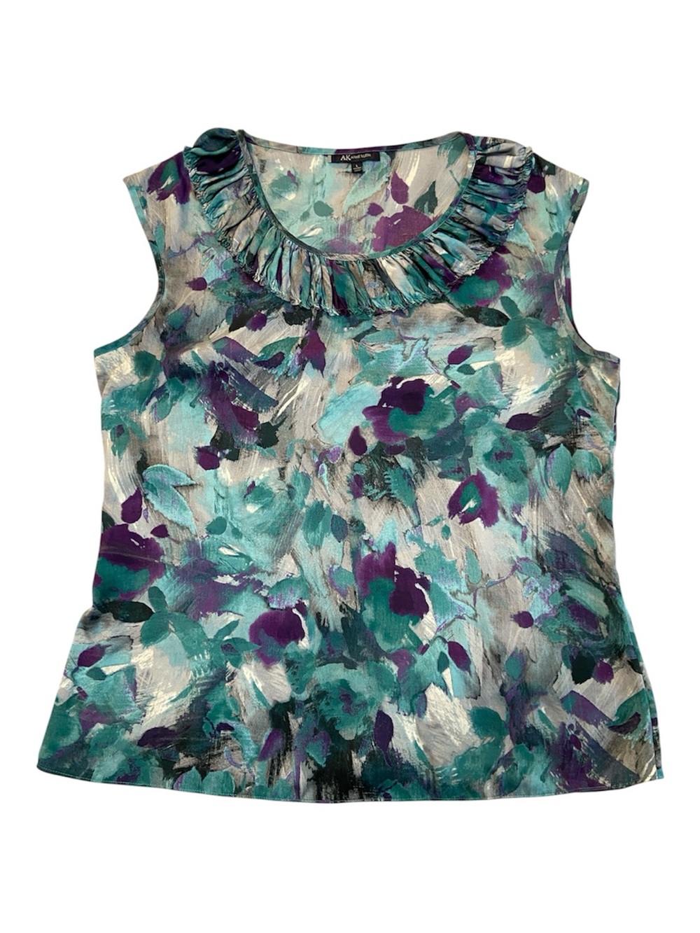 Anne Klein Teal & Purple Ruffle-Neck Sleeveless Camisole